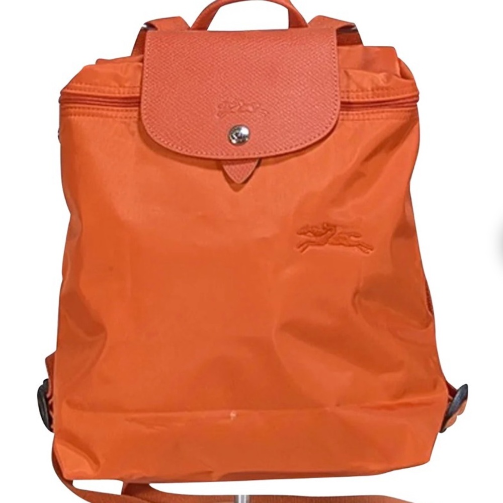 Longchamp Le Pliage Orange Backpack with Flap Closure 🎒